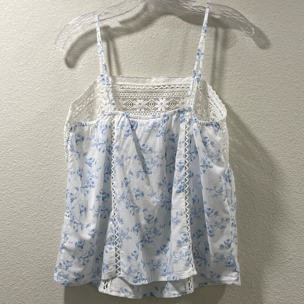NWT, CAROLINE CONSTAS 2 Piece Cami/Shorts Woven Pajama Set, White/Blue - S - Picture 6 of 15